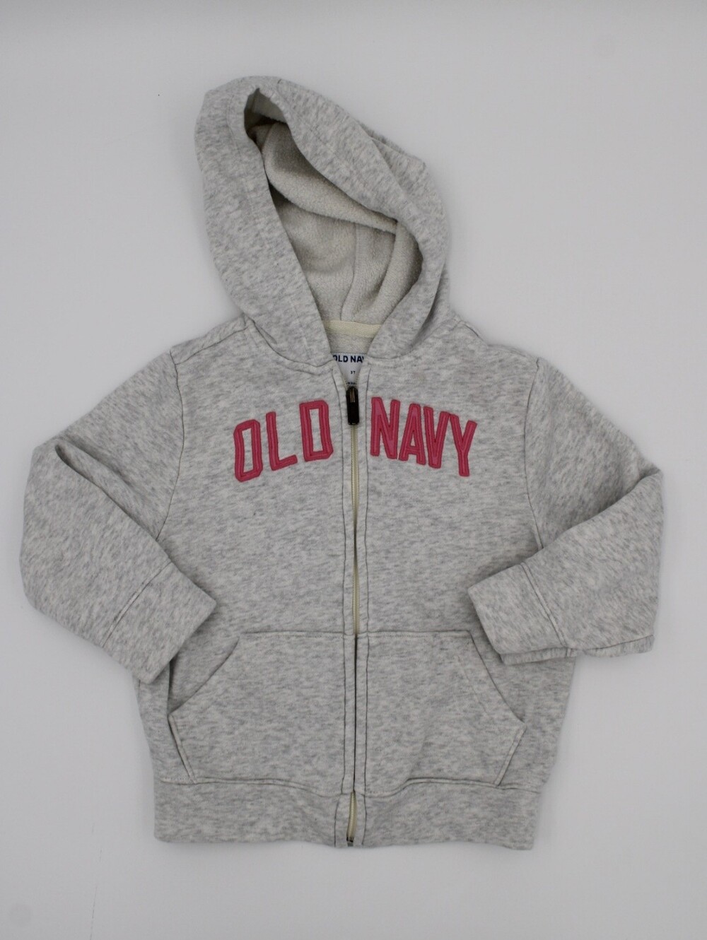 Old Navy Girls Gray Pink Embroidered Full-Zip Hoodie 3T